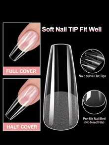 120pcs Short Medium Long Almond Shape Acrylic False Nails, 12 Sizes Semi-Matte Glossy Full Coverage Soft Gel Nail Tips, Home Manicure Salon DIY Nail Supplies - Clear - View 5