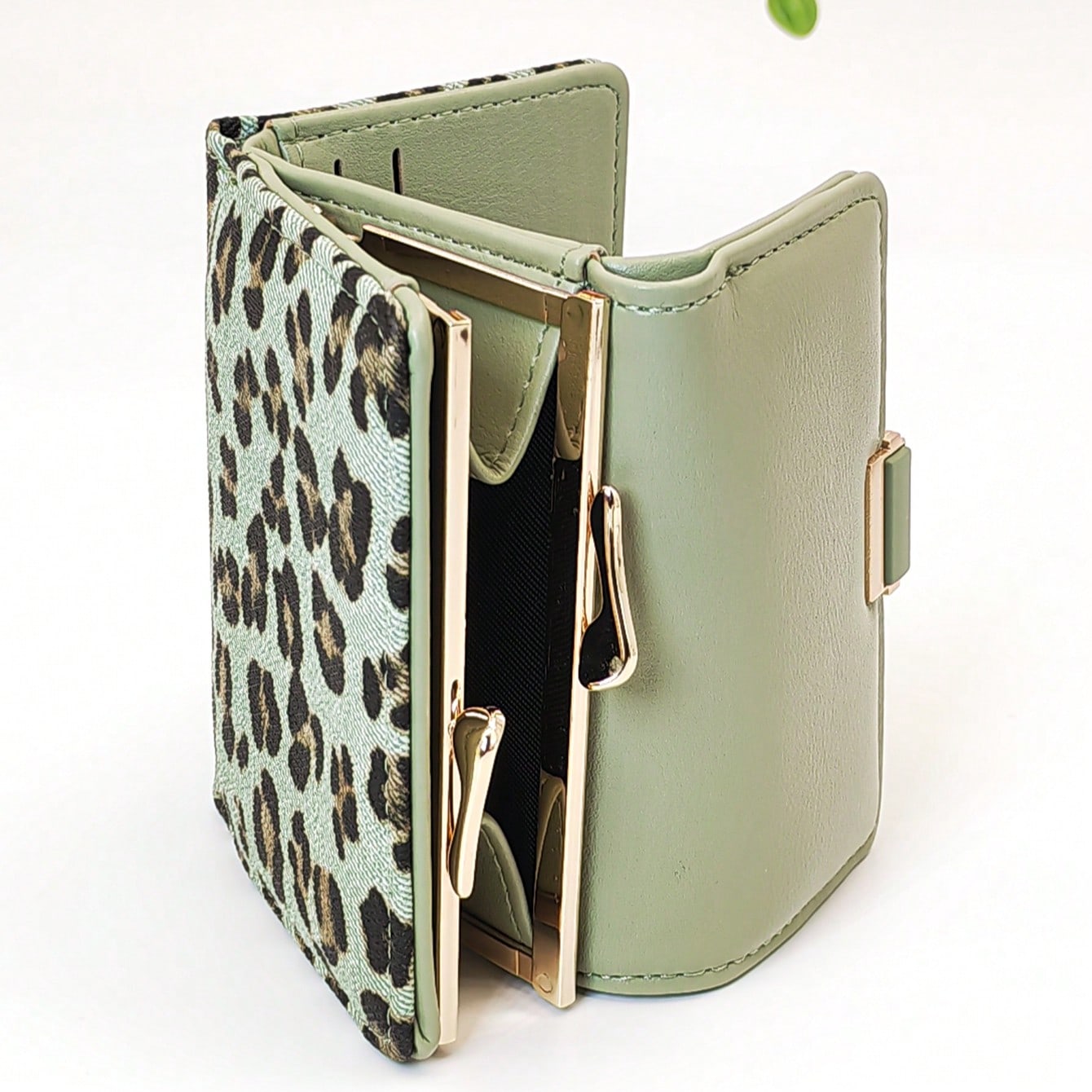 Leopard Print Snap Closure Short Women's Wallet, Three-Fold Multi-Function Purse, Solid Color Snap Closure Short Women's Wallet, Three-Fold Multi-Function Purse