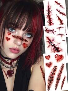3 buah Tato Temporer Bekas Luka Zombie Halloween, Pola Bekas Luka & Jahitan Realistis, Mudah Digunakan, Cocok untuk Seni Tubuh dan Dekorasi Pria dan Wanita, Sempurna untuk Dekorasi Pesta dan Perayaan Hari Raya - Merah - View 8