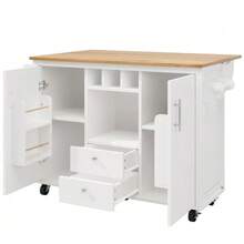 Carrito de servicio con 2 taburetes, carrito de cocina y encimera plegable con toallero, estante para especias, estante para vino y estantes ajustables, para comedor, sala de estar, balcón, mostrador, blanco - Blanco - Ver 10