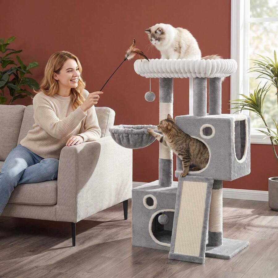 HaluPeit Three Color 100.5cm Cat Climbing Frame, Integrated Cat Scratch Column Cave Amusement Tower, Suitable For Indoor Use - Light Grey - View 1