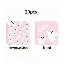 10pcs/20pcs/50pcs/80pcs Halloween Pink Ghost Theme Paper Tableware Set, Includes Paper Plates, Napkins And Paper Cups, Printed With Cute "Boo" Ghost Pattern; Suitable For Halloween Trick Or Treat Party, Birthday Party And Day Of The Dead - Multicolor - View 9