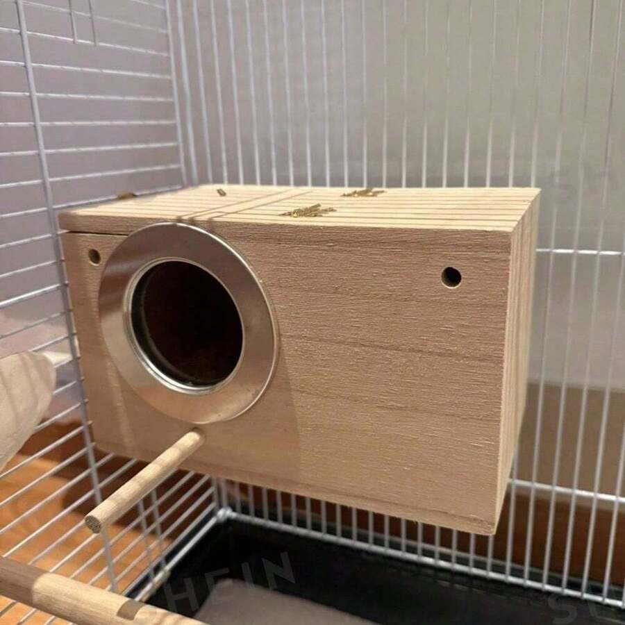 1pc Parrot Nest Box, Natural Wood Bird Nesting Box, Small Bird House Breeding Box, Suitable For Lovebirds, Cockatiels, Parrot Mating, Bird Cage Use - View 1