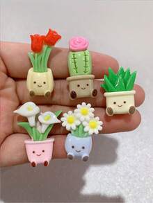 12/6/1pc Potted Flower Shaped Decoration, Flat Back Design, Cute Creative Decor, Suitable For Christmas, Valentine's Day, Thanksgiving, Mother's Day, Garden, DIY, Bedroom Decor, Dorm Essentials,Travel Essentials, Desk Accessories (Without Magnets - Multicolor - View 5