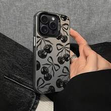 Funda para teléfono móvil con diseño de lazo y cerezas IMD, adecuada para iPhone 14/13PROMAX/12Pro/11/xr/xsnax/xs/7/8plus, carcasa suave 15promax/16pro - Negro translúcido - Ver 4