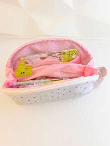 1pc Cute Multi-Layer Stationery Storage Bag, Waterproof Polyester Material, Soft Polka Dot Design, Suitable For Students, High-Aesthetic Girly Style Pencil Case - Multicolor - View 8