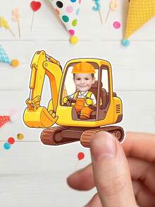 UNICCUT Custom Construction Site Theme Excavator Stickers With Face And Head Features, Personalized Excavator Driver Birthday Party Gift Sealing Labels - Multicolor - View 8