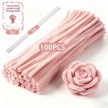 102/254/504Pcs Pipe Cleaner Flower DIY Craft Kit, Multi-Color Fuzzy Chenille Stems Set For Handmade Bouquet, Parent-Child Activity, Home Decor, Holiday Gift, Beginner Art Craft Supplies With Floral Stems, Floral Tape & Step-By-Step Tutorial Video. - Pink - View 12