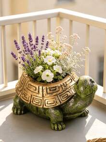 1pc Creative Turtle Shaped Flower Pot, Cute Animal Planter, Suitable For Indoor/Outdoor Garden Home Decor, Vintage Succulent Plant Container, Suitable For Patio Balcony Living Room, Unique Housewarming Gift - A - View 5