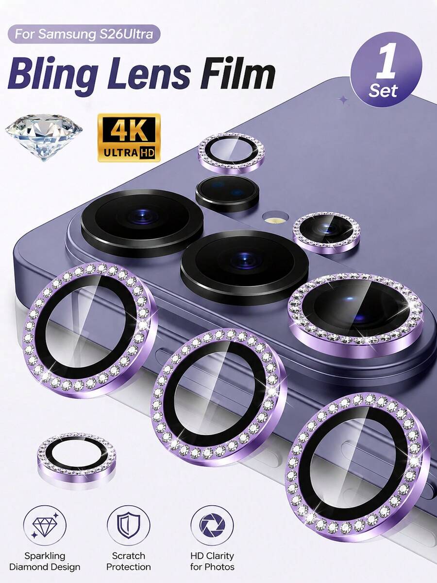 1Set For Galaxy S26 Ultra Camera Lens Protector,9H Hardness,Scratch Resistant,Ultra-Thin Tempered Glass,Metal Individual Camera Cover ForSamsung Galaxy S26 Ultra/S26/S25/S25Ultra/S24/S23/S22-Purple - Mauve Purple - View 1