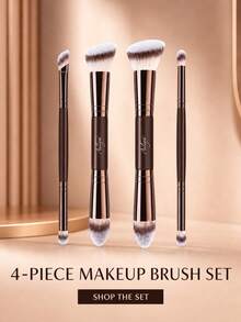 Ailiya 4-Piece Double-Ended Makeup Brush Set, 2 Large Face Brushes And 2 Detail Brushes With Angled, Curved And Rounded Heads, Brown Handles, Rose-Gold-Tone Ferrules And Gradient Bristles For Base, Contour, Blending And Eye Makeup - Brown - View 9