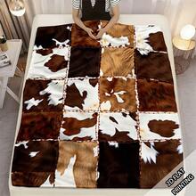 1PC Faux Cowhide Patchwork Flannel Blanket, Imitation Cow Skin Grid Splicing Design, Western Ranch Style Throw Blanket, All Season Cozy Cover For Sofa Bedroom Rustic Home Decor - Multicolor - View 5