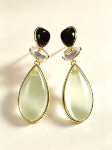2pcs Women's Luxury Geometric Water Drop Resin Dangle Earrings, Versatile European And American Style Suitable For Dates, Outings, Parties - Multicolor - View 2