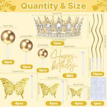 40pcs/12pcs/1pc Pink Rhinestone Crown Happy Birthday Acrylic Cake Topper Set, Gold Hollow Butterfly & Mini Ball Foam For GirlsBirthday Cake Decorations - Multicolor - View 13