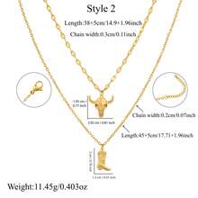 2Pcs/Set Classic Vintage Western Cowboy Boot Bull Skull Pendant Golden Stainless Steel Chain Layered Choker Necklaces For Women - Western Cowboy Style - View 3