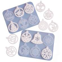 SILIKE LUFEI 聖誕吊飾 6 件組掛飾樹脂模具，DIY 圓形雪花鈴鐺香氛石膏矽膠模具 - 聖誕模具 - 查看 7