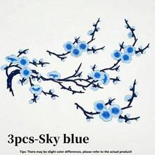 3件組粉藍梅花刺繡布貼，衣物裝飾配件，附背膠 - A - 查看 13