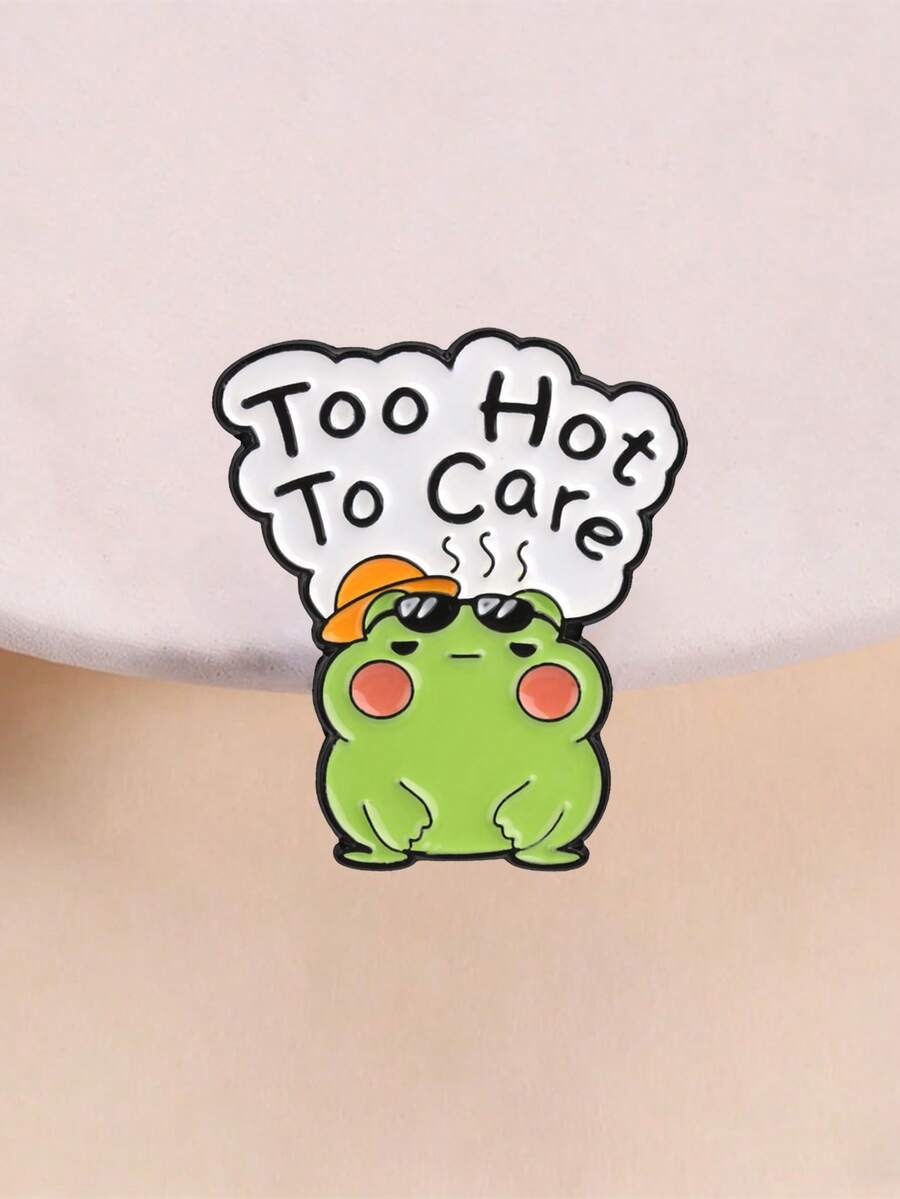 Cartoon Lazy Frog Slogan Lapel Pin Funny Meme Brooch For Backpack Hat Jacket - Green - View 1