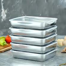 Stainless Steel Fridge Storage Trays 16Pcs Set (8 Containers & 8 Lids), Stackable Rectangular Food Storage Containers, Freezer Friendly Metal Tray For Food Prep, Dumpling & Raw Food Storage - View 7