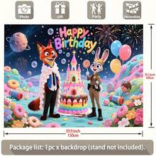 Hasbro 生日背景布 聚酯纖維卡通照片背景橫幅 Judy Hopps 與 Nick Wilde 印花 長方形攝影背景布 適用於生日、萬聖節、感恩節、聖誕節、粉絲居家後院派對烘焙用品 - 彩色 - 查看 3