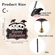 Cute Pink Halloween Wooden Door Hanger, Witch Hat Ghost Welcome Sign, Star Decor With Chain And Bell, Front Door Holiday Decoration - Multicolor - View 14