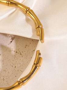 VceTd 1pc Minimalist Style Stainless Steel Women's Bracelet With Enamel Bamboo Knot Decoration, Suitable For Daily Wear - Yellow Gold - View 6