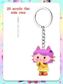 Splendor Gabby Box Girl 2D Acrylic Keychain, Flat Printed Character Pendant With Purple Box Head Design, HD Bright Printing, Smooth Polished Edges, Solid Metal Keyring & Chain, Fashion Bag Charm For Handbags, Backpacks And Car Keys, Stylish Decor For Themed - Multicolor - View 4