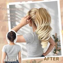 HEYPINK Claw Shaped Ponytail Extension Hair Accessory Brown Gold Burgundy Gradient Brown 20 Inch Long Wave Heat-Resistant Fiber Synthetic Ponytail Wig, Suitable For Women's Parties And Daily Use, Halloween - Black Brown - View 8