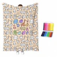 100x140cm/DIY Interactive Handmade Creative Painting DIY Doodle Blanket Black And White Hand-Drawn Coloring Sofa Nap Throw Blanket - Multicolor - View 9