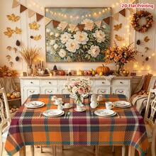 1/2pcs Autumn Tablecloth, Orange Red Burgundy Black Plaid Polyester Fabric Tablecloth, Rustic Farmhouse Style Autumn Thanksgiving Decor Suitable For Kitchen Dining Room Coffee Table Dining Table Picnic Camping Tabletop Protection And Holiday Decoration - Multicolor - View 14