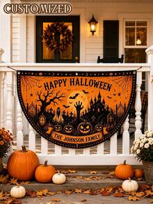 Personalized Halloween Fence Banner, Custom Family Name Yard Banner, Spooky Haunted House Outdoor Decor, Halloween Porch Fence Decoration - Multicolor - View 4