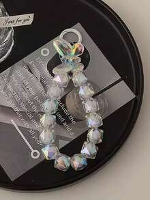 1pc Colorful Square Crystal Beaded Phone Wrist Lanyard, Butterfly Pendant Bead Chain With Spring Ring Clasp, Suitable For Phone Case, Keychain, Bag Pendant Daily Matching - Multicolor - View 2