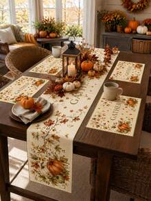 Plant Pumpkin Vine Patterned Table Flag Set, Minimalist Linen Rectangular Placemat Set For Home Use, Kitchen Table Protection Mat, Autumn Festival Party Table Accessories, Autumn Home Decoration Supplies. - Multicolor - View 5