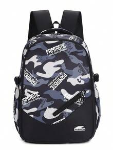 Unisex Colorblock Letter Camo Print Backpack, Large Capacity Multi-Function Lightweight Wear-Resistant School Bag For Middle And High School Students, Laptop Backpack, Outdoor Travel Backpack - Multicolor - View 15