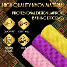 3 Pieces African Bath Sponge African Net Long Net Bath Sponge Exfoliating Shower Body Scrubber Back Scrubber Skin Smoother,Great For Daily Use (Pink,Yellow,Purple) - Multicolor - View 4