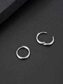 RAYQUEEN 5 Pairs/Set Minimalist Stainless Steel Hoop Earrings - Silver - View 4