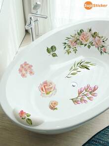 SUPSTICKER 1pc Fresh Floral Bathtub Sticker, PVC Waterproof Oil-Proof Removable Decal, 12.79x18.62 Inches, Suitable For Bathroom Sink Vanity - 1PC - View 2