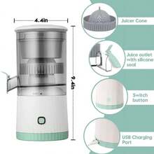 FUTUREM Exprimidor Automático de Cítricos Recargable USB, Extractor de Jugo Portátil de Alta Potencia para Frutas Frescas, Cocina, Oficina y Uso Diario - verde menta - Ver 8