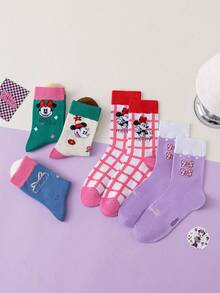1/5/10 Pairs Disney Men's Mid-Calf Socks, Halloween Bow Plaid Minnie Mouse, Autumn/Winter Funny Socks - Multicolor - View 3