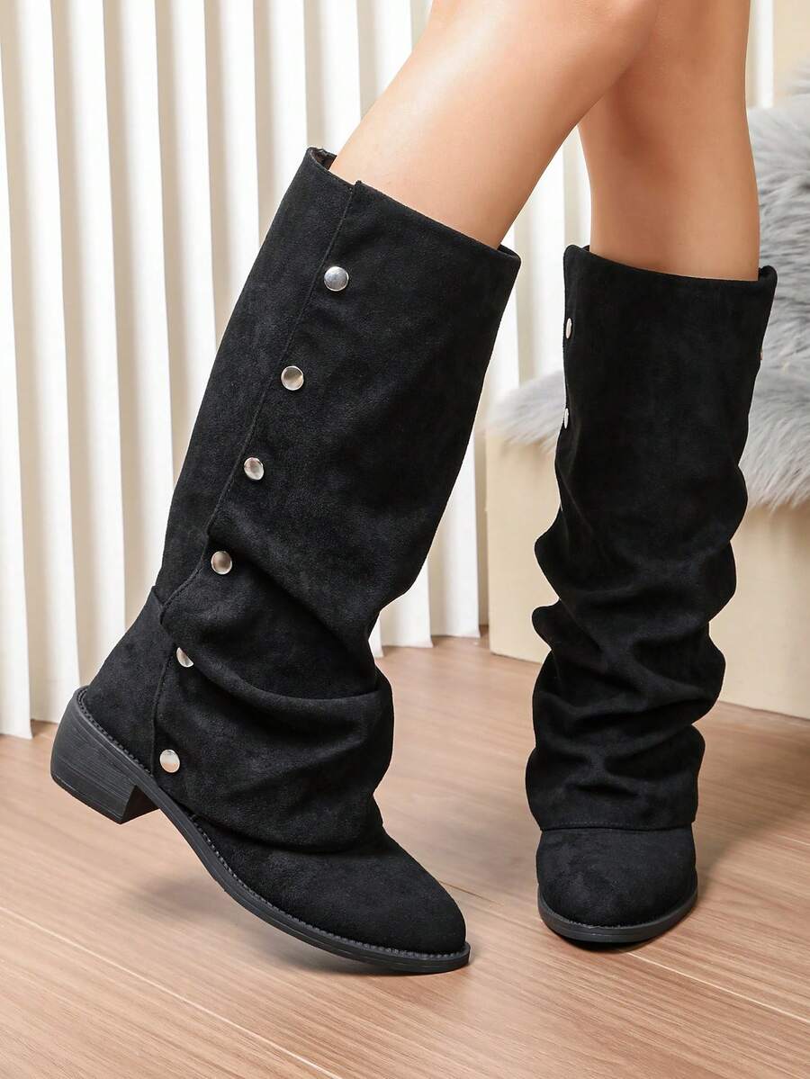 WTKMRSSTEP Women's Fashionable Elegant Tall Boots With Thick Sole And Chunky Heel, Comfortable And Versatile For Autumn/Winter - Black - View 1