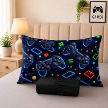 Children's Single Bed Sheet Set, Micropercal, 2 Pieces, Children's Bedding Set With Exclusive Printed Pillowcase - GAME - View 1