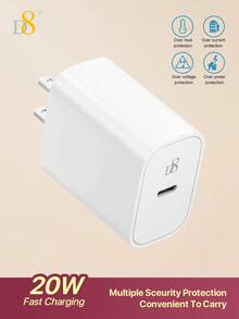 D8 1件 20W USB C 充電器，PD 快充，USB-C 線手機充電器，相容於 17/16/15 Plus、15 Pro、15 Pro Max、Pro 12.9 Gen 5/4/3、Galaxy S23 Ultra/S23/S23+/S22/S22 S21 S20 Ultra/S22+/S21+/Ultra/S20/S20+，20W USB C 充電器適用於 iPhone 17/16/15/Pro，USB-C 充電線 - 查看 2