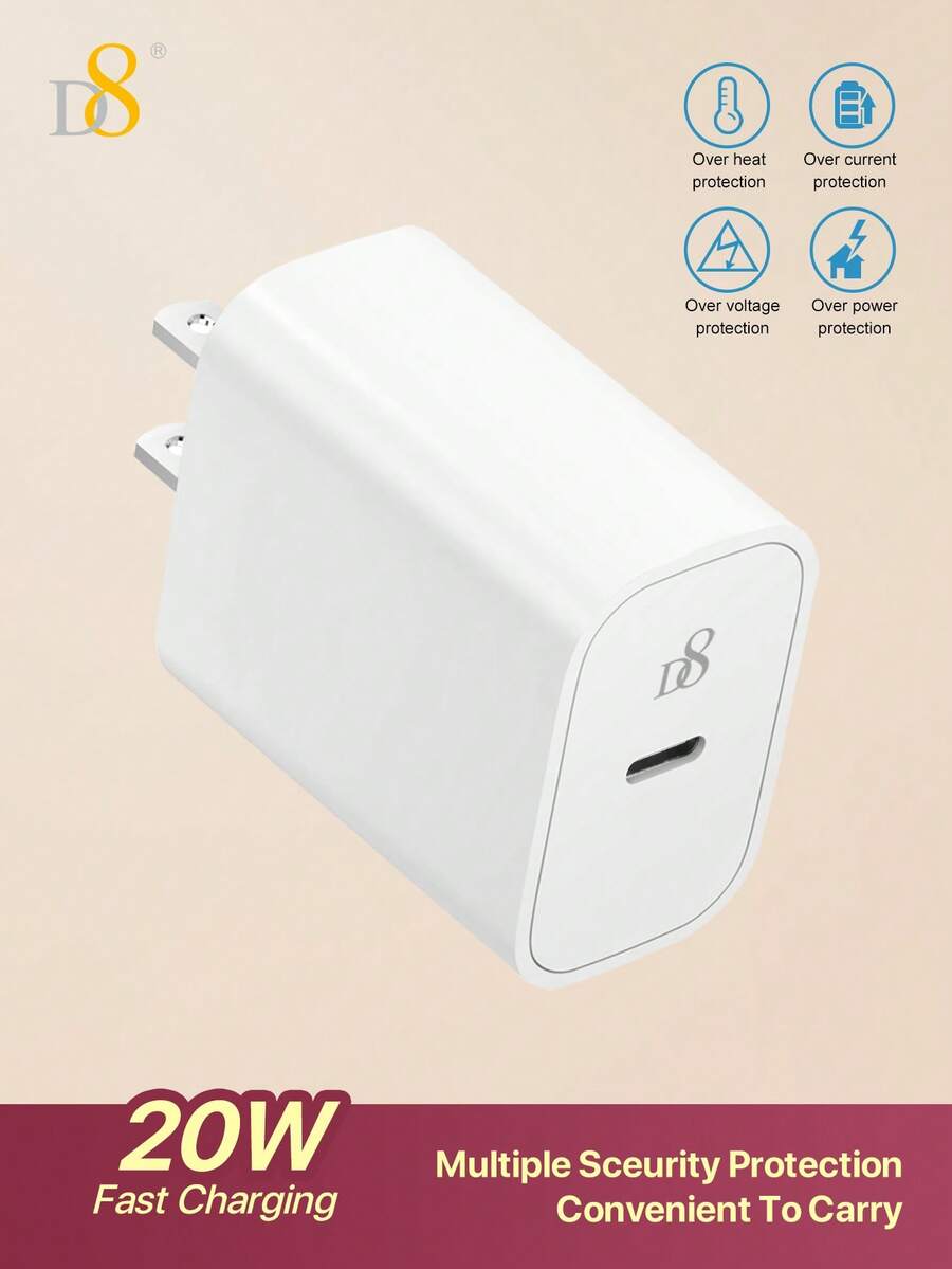 D8 1件 20W USB C 充電器，PD 快充，USB-C 線手機充電器，相容於 17/16/15 Plus、15 Pro、15 Pro Max、Pro 12.9 Gen 5/4/3、Galaxy S23 Ultra/S23/S23+/S22/S22 S21 S20 Ultra/S22+/S21+/Ultra/S20/S20+，20W USB C 充電器適用於 iPhone 17/16/15/Pro，USB-C 充電線