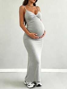 Maternity Twist Strap High Elasticity Dress, Comfortable And Fashionable Summer - Light Grey - View 2