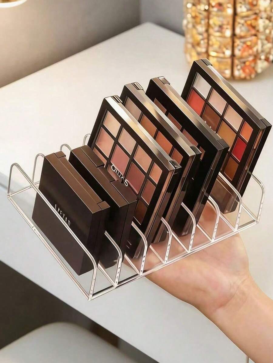 2/1 buah Baki Organizer Eyeshadow 7-Grid, Rak Display Meja Rias, Bahan Plastik PS Transparan, Cocok untuk Bedak Cushion Makeup, Blush, dan Kosmetik Lainnya, Dapat Digunakan untuk Penyimpanan di Kamar Tidur. - Clear - View 1