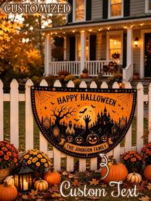 Personalized Halloween Fence Banner, Custom Family Name Yard Banner, Spooky Haunted House Outdoor Decor, Halloween Porch Fence Decoration - Multicolor - View 2