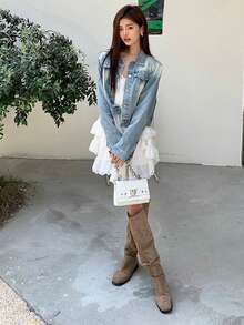 Spring/Summer New Denim Short Jacket Loose Washed Petite Vintage Fashion Elegant Top Women - Blue - View 7