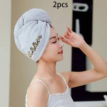 1-3 buah Topi Pengering Rambut Panjang Wanita QUEEN Bordir Baru, Tebal, Sangat Menyerap, Lembut dan Nyaman. - MultiWarna - View 7