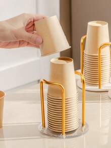 1pc Elegant Iron Art Paper Cup Holder With Acrylic Base - Sturdy Cup Storage Rack, Suitable For Coffee Cups, Beer Mugs, Toothbrush Holders - For Home And Office Use - A - View 9