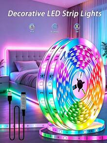 1 捲 5050 RGB LED 智慧燈條，可彎曲自黏式變色可調光，適用於電視背景、遊戲室、聖誕節、節日派對、情人節裝飾與氛圍照明 - 彩色光 - 查看 10